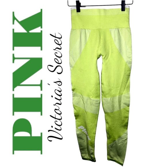 PINK VICTORIA’S SECRET Cool & Comfy Neon Yellow Green Leggings, Size Small - Picture 2 of 9